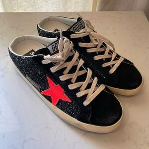 Golden Goose Glitter Super-Star Sabot Black/Coral Red 39 NEW
